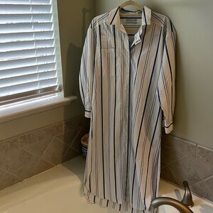 NWT Urban Outfitters white long shirt dress with blue stripes, size small